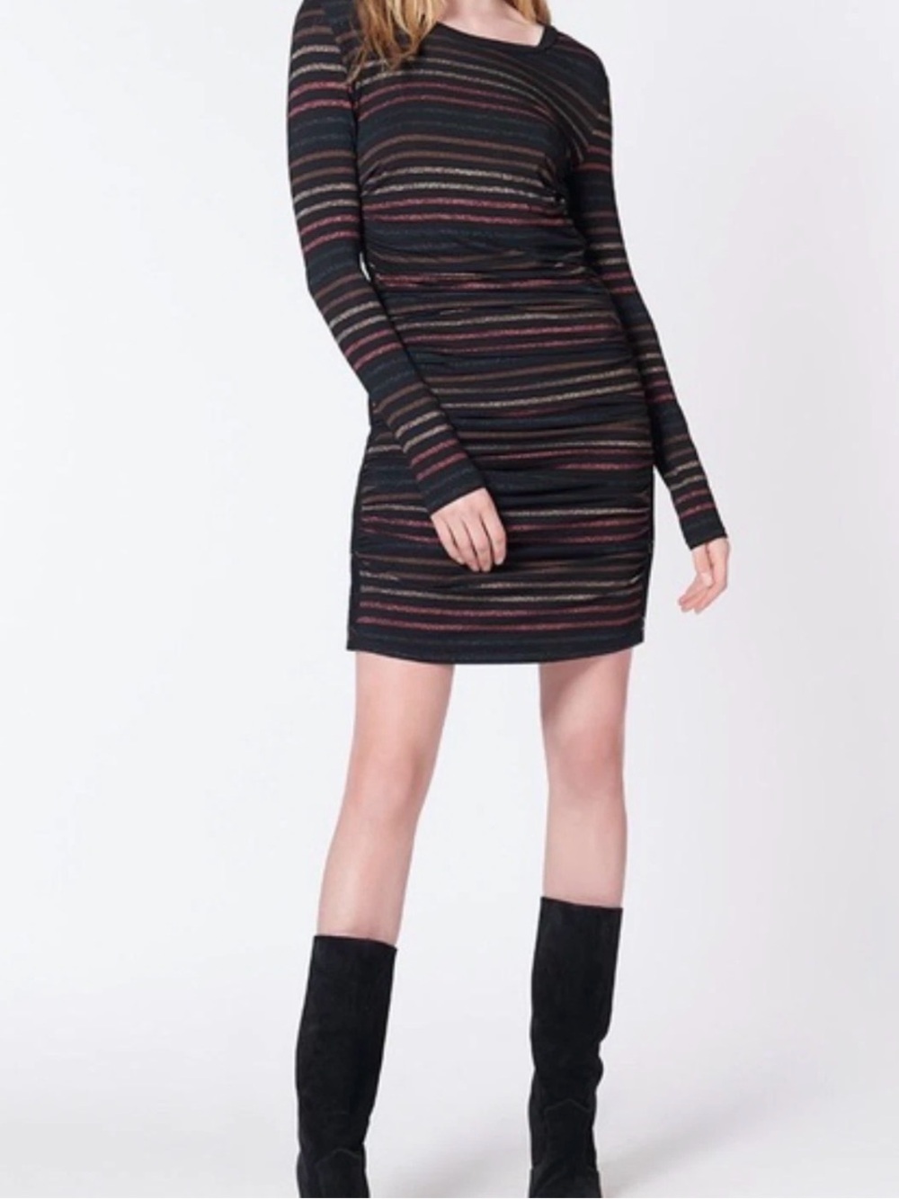 Veronica Beard Daphne Black Metallic Striped Dress Small Grommets